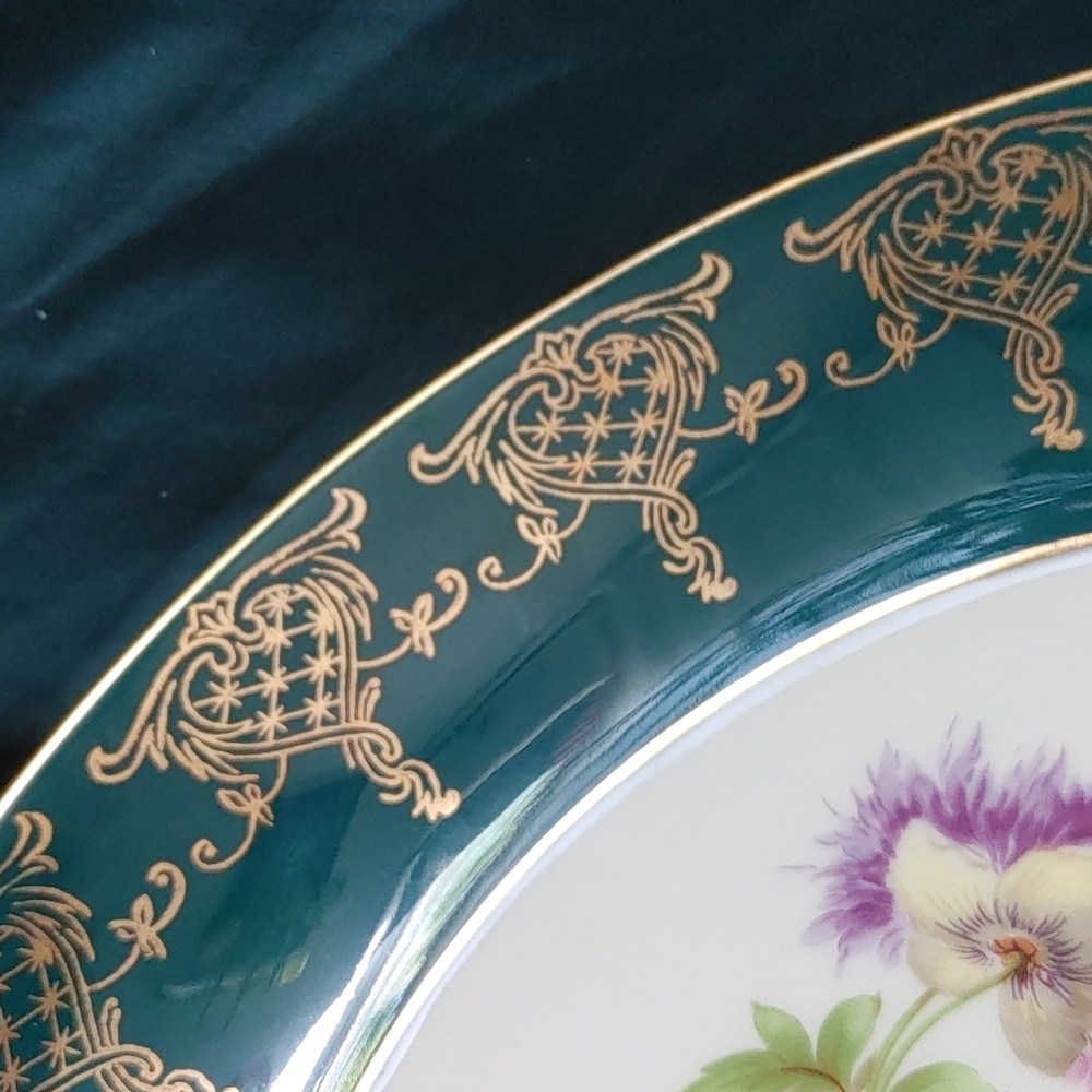 Plate Vintage Gloria Porcelain Floral  W/ Green/Gold Trim 8.5" West Germany - Picture 7 of 7
